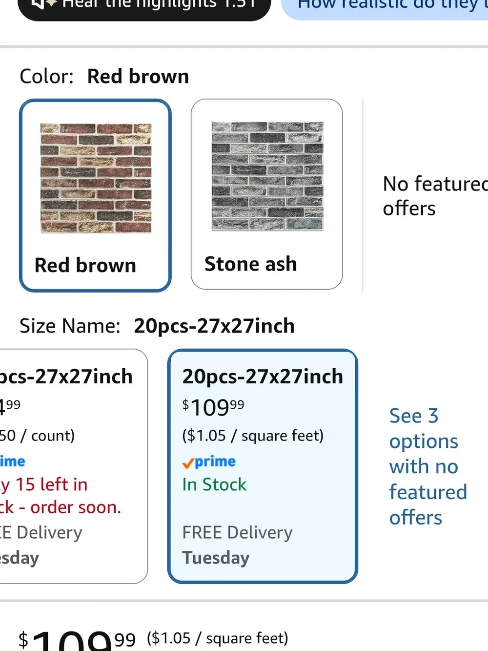 Brick Accent Peel-and-Stick Wallpaper Panel in Red and Tan